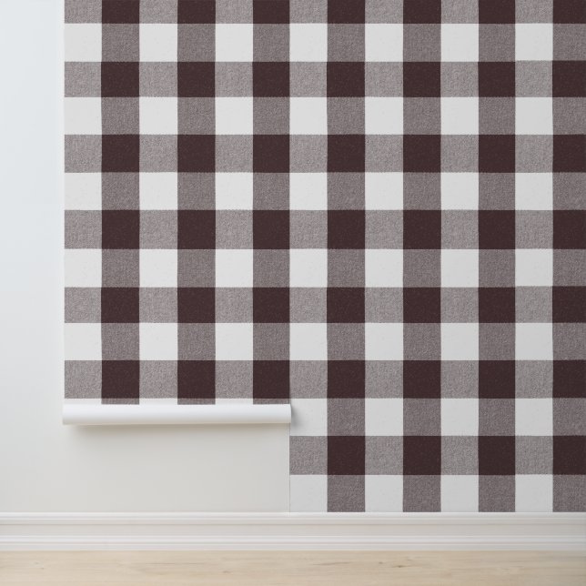 Papel Pintado Rústica turrón marrón blanco Gingham Buffalo (Solicitud)
