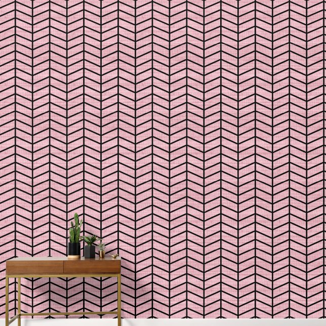 Papel Pintado Rústico Femenino Chevron Rosa (Pasillo)