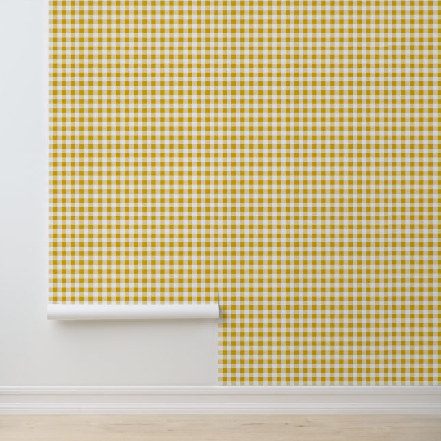 Papel Pintado Rústico Mostaza Amarillo Pequeño Patrón Gingham (Solicitud)