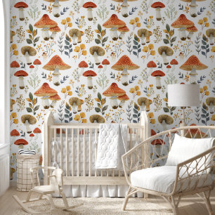 Papel Pintado Rústico Retro Floral Mushroom Jardín Patrón de tel