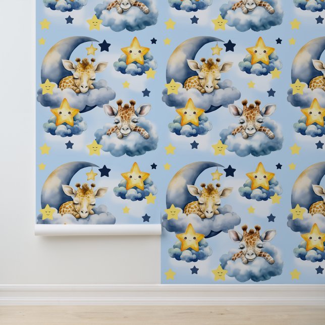 Papel Pintado Safari Animal Baby Giraffe Moon Cloud Star Nursery (Solicitud)