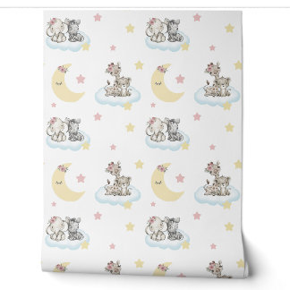 Papel Pintado Safari Animales Nubes Estrellas Luna Niñera Nurser