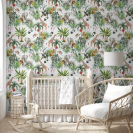 Papel Pintado Safari Baby Animals Jungle Green