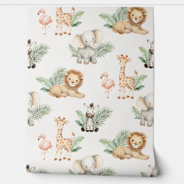 Papel Pintado Safari Elephant Giraffe Zebra Flamingo Lion Baby