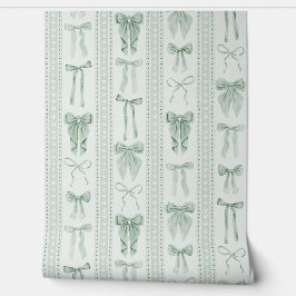 Papel Pintado Sage Green Bows and Lace Vertical Stripes