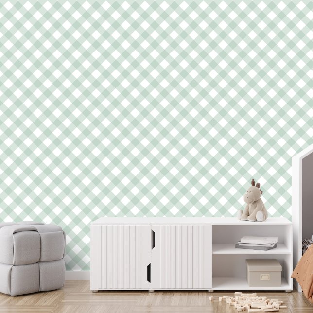 Papel Pintado Sage green check gingham plaid (Subido por el creador)
