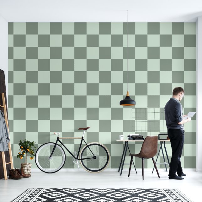Papel Pintado Sage Green Checkered (Sala de estar)