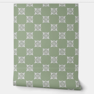 Papel Pintado Sage Green Geometric Floral Peinado y Palo