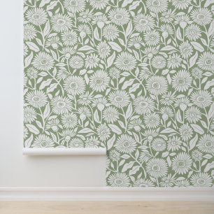 Papel Pintado Sage Green Minimal Sunflower