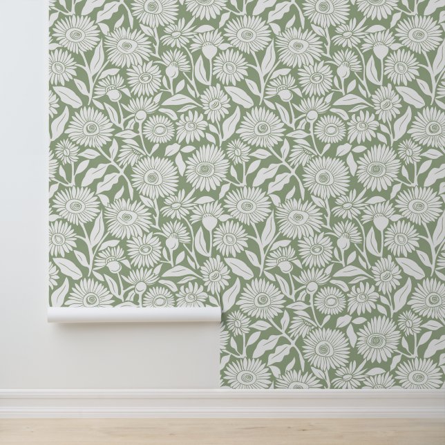 Papel Pintado Sage Green Minimal Sunflower (Solicitud)