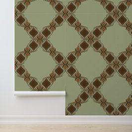 Papel Pintado Sage Green - Trellis Boho Earthy Vibes - Diamonds