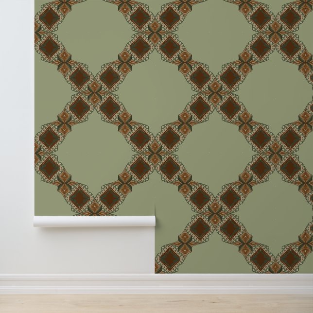 Papel Pintado Sage Green - Trellis Boho Earthy Vibes - Diamonds (Solicitud)