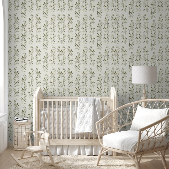 Papel Pintado Sage Green Watercolor French Country Olive Pattern (Niños)