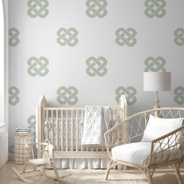 Papel Pintado Sage Green White Resumen Geométrico Moderno Simple (Niños)