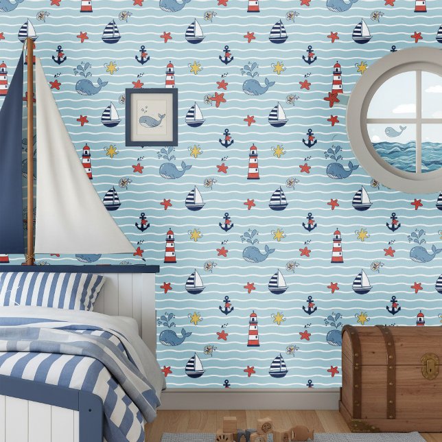 Papel Pintado Sailboat, Wave and Whale Pattern ID1228 (Subido por el creador)