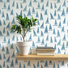 Papel Pintado Sailing Boat Coastal Blue and White