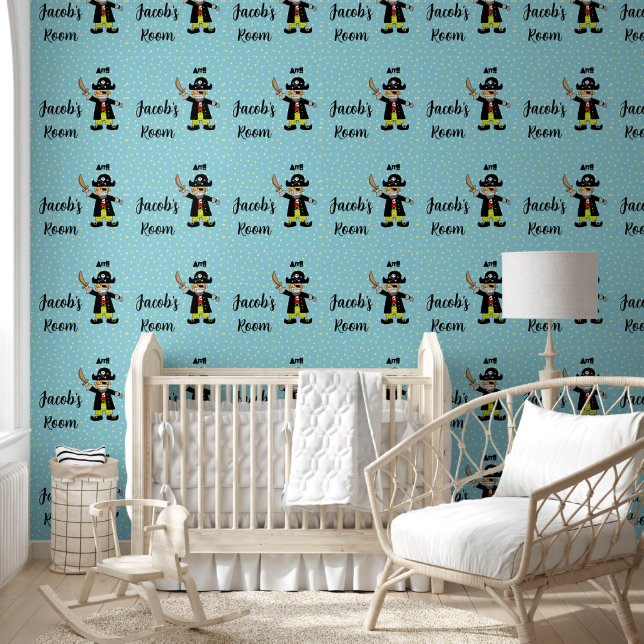 Papel Pintado sala de bebé pirata (añadir nombre) (Niños)