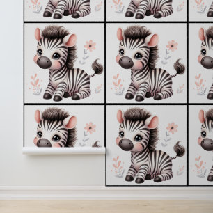 Papel Pintado Sala de guardería Zebra Kawaii