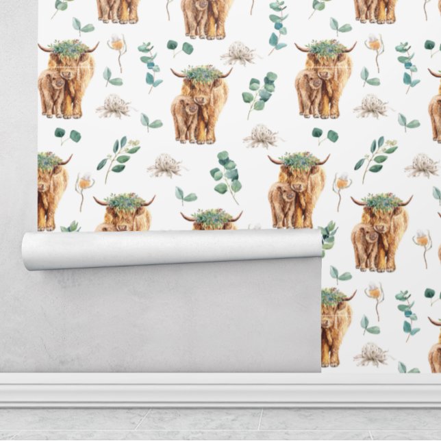 Papel Pintado Sala de niños Highland Cow Eucalyptus (Subido por el creador)