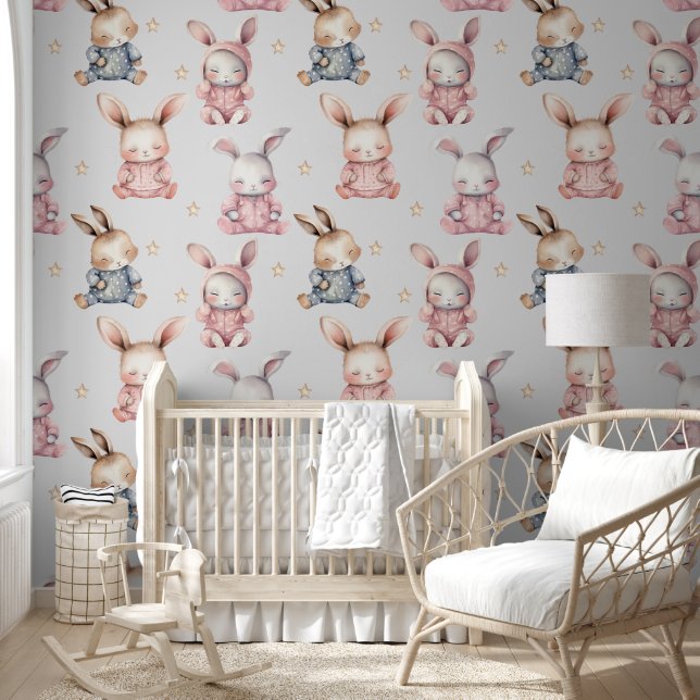 Papel Pintado Sala de Nursera para bebes conejitas somnolientas (Niños)