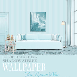 Papel Pintado Sala de Té Azul Franja de Sombra de Seis Pulgadas
