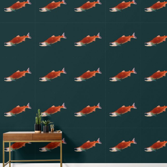 Papel Pintado Salmón rojo en rojo (Pasillo)