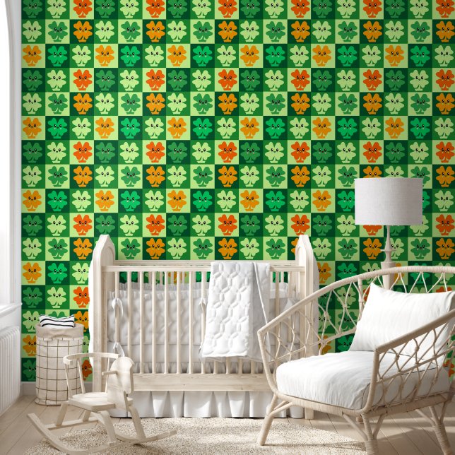Papel Pintado Salón de guardería infantil Green Shamrock St Patr (Niños)