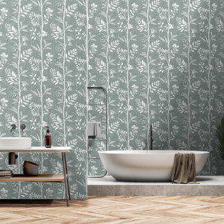 Papel Pintado Salvia de flor silvestre decorativa botánica verde