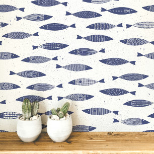 Papel Pintado Sardina Pescado Azul Marino Blanco Costero