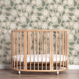 Papel Pintado Scandi Modern Daisy Floral Suave Beige y Verde