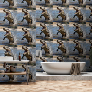 Papel Pintado Scary Jaws: El cocodrilo australiano saltando