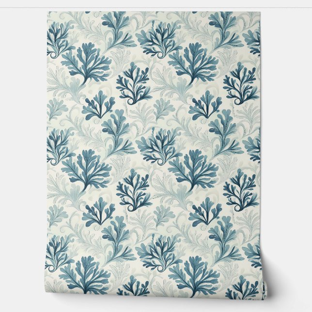 Papel Pintado Sea Fern Whispers Petite - Verde azulado, blanco,  (Desenrollar)