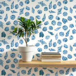 Papel Pintado Sea Shell Nautical Coastal Blue and White