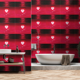 Papel Pintado Sea Sunset Love Heart Sun Romantic Red