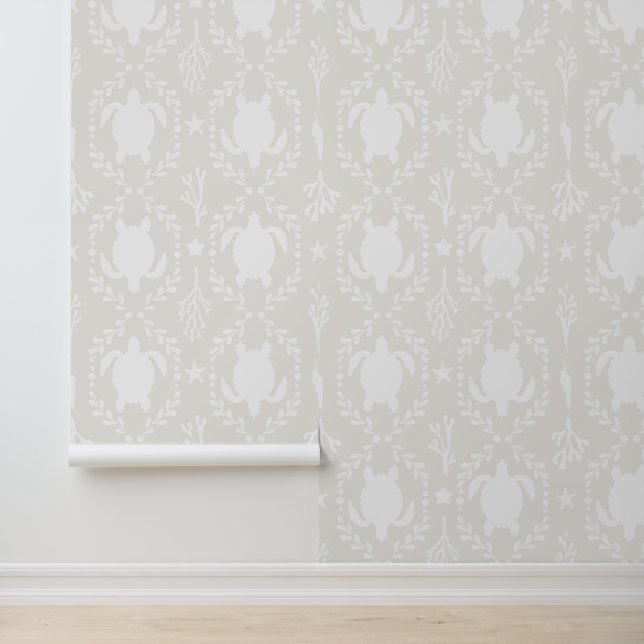 Papel Pintado Sea Turtles and Starfish Coastal in Light Beige (Solicitud)