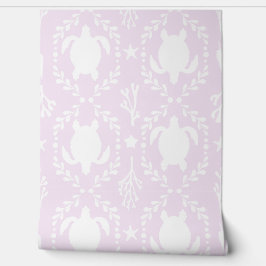 Papel Pintado Sea Turtles and Starfish Coastal in Light Pink