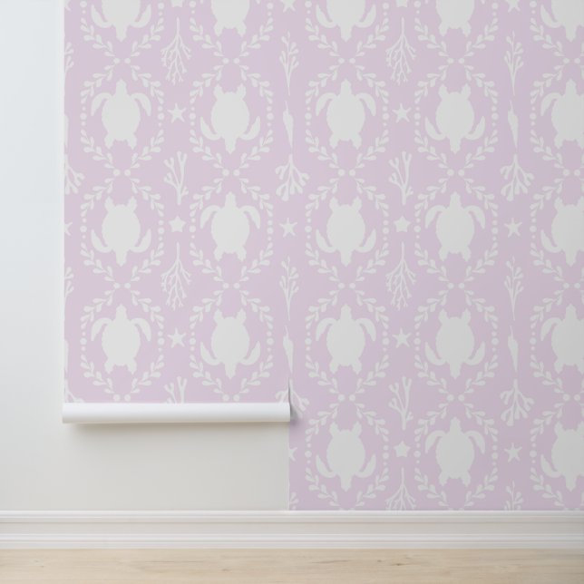 Papel Pintado Sea Turtles and Starfish Coastal in Light Pink (Solicitud)
