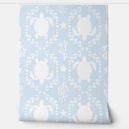Papel Pintado Sea Turtles Coastal White and Light Blue