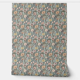 Papel Pintado Seafoam Pink Yellow Retro Wildflower