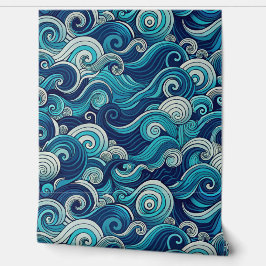 Papel Pintado Seamless Ocean Waves Pattern Blue Nautical Swirls