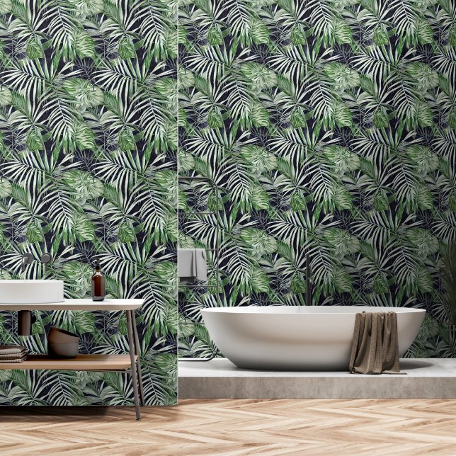 Papel Pintado Selva de hoja de Monstera follaje tropical verde n (Baño)