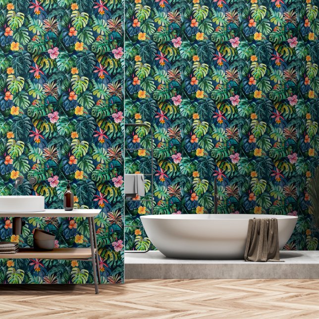Papel Pintado Selva Hibiscus Monstera (Baño)