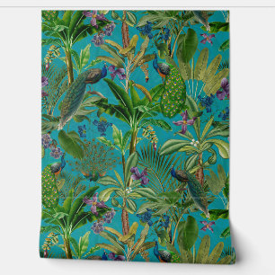 Papel Pintado Selva tropical tropical azul de pavo real