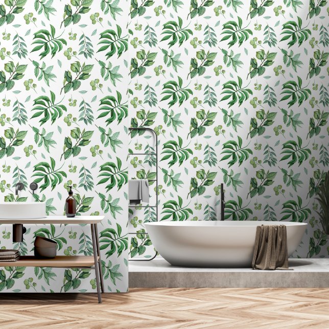 Papel Pintado Selva vegetal foliage foliage silvestre verde blan (Baño)