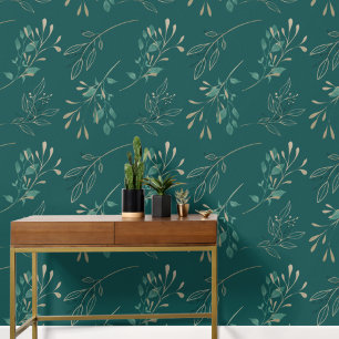 Papel Pintado Sencilla elegancia moderna deja oscuro Verde azula