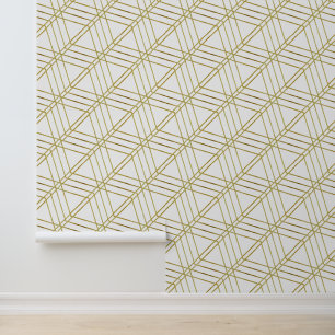 Papel Pintado Sencilla Geométrica Moderna Deco Blanco Y Oro