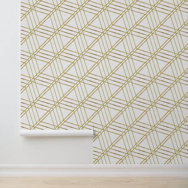 Papel Pintado Sencilla Geométrica Moderna Deco Blanco Y Oro (Solicitud)