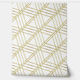 Papel Pintado Sencilla Geométrica Moderna Deco Blanco Y Oro