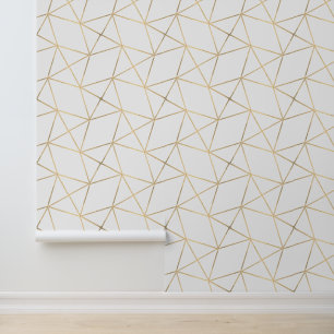 Papel Pintado Sencilla Geométrica Moderna Deco Blanco Y Oro