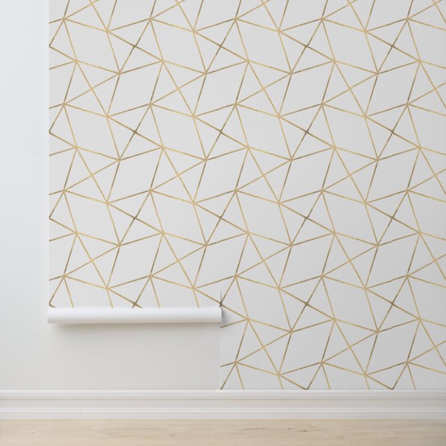Papel Pintado Sencilla Geométrica Moderna Deco Blanco Y Oro (Solicitud)